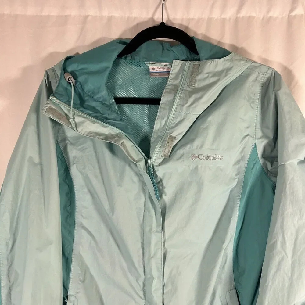 Columbia Jacket Women's Medium Green Blue Full Zip Hooded Hook Loop - Picture 2 of 11